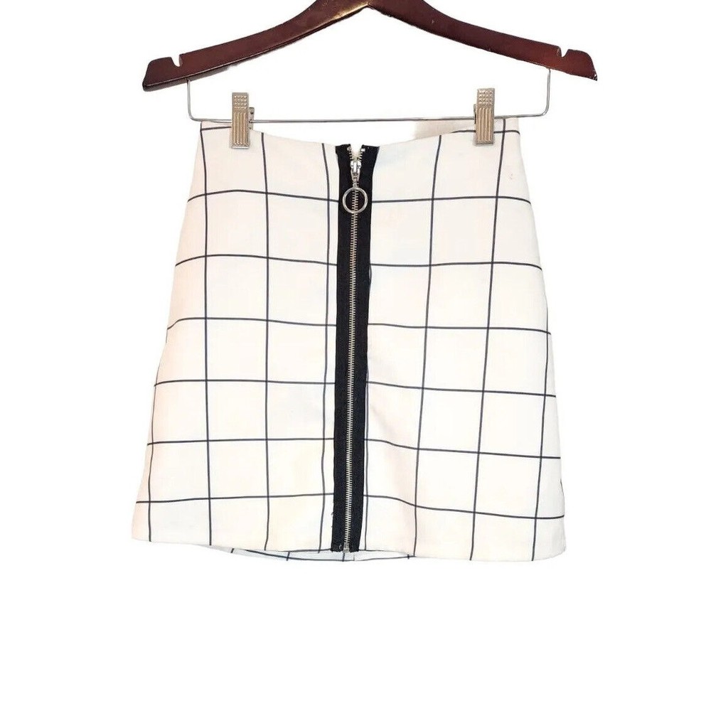 Lolita Women's White Plaid Zip Up Mini Skirt Size XS Made In Spain